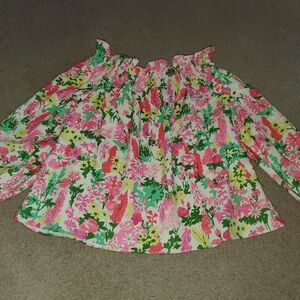 Tuckernuck Floral Off-Shoulder Blouse in Pink, Green, Yellow, White